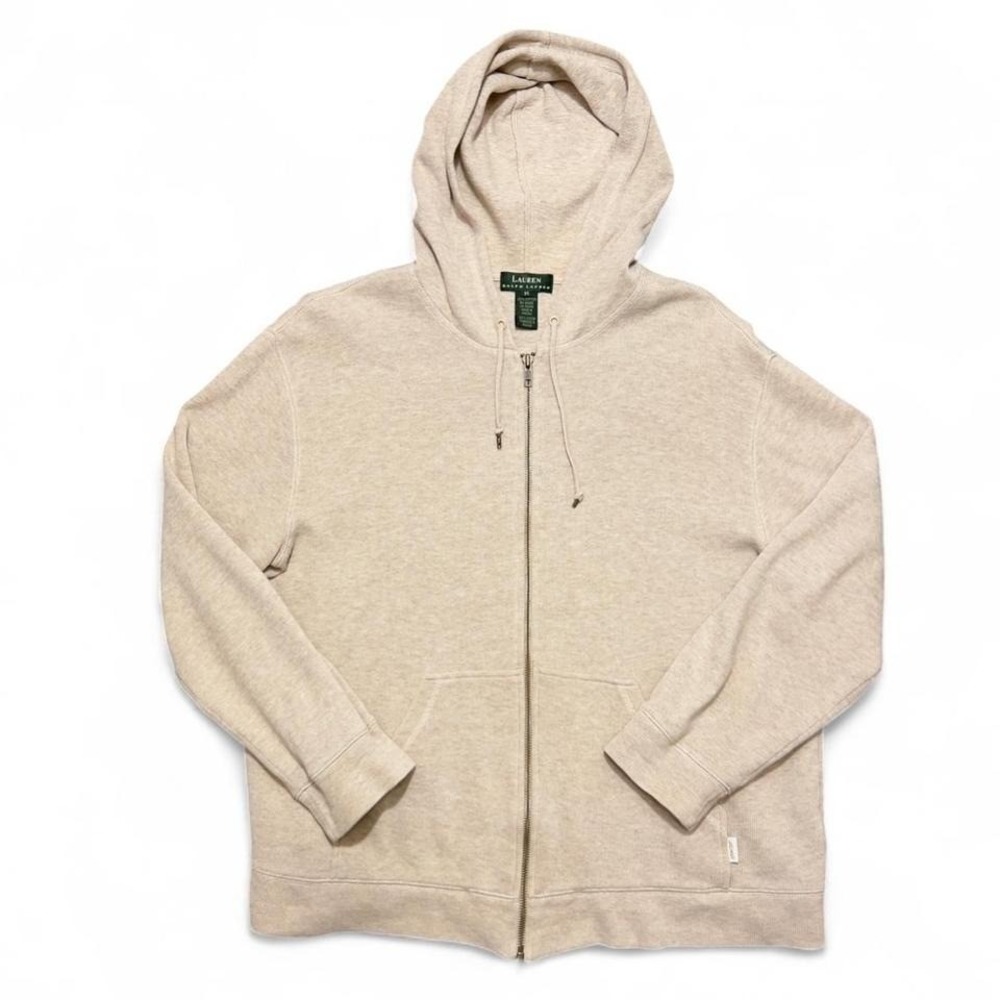 Lauren Ralph Lauren‎ Women's Knit Jacket Tan Taupe Full Zip Hoodie Size Medium